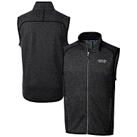Men's Cutter & Buck  Heather Charcoal Montana State Bobcats Vault Mainsail Sweater Knit Fleece Full-Zip Vest