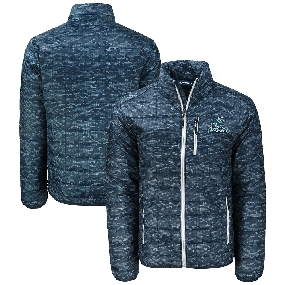 Men's Cutter & Buck Navy Citadel Bulldogs Vault Rainier PrimaLoft Eco Insulated Full-Zip Puffer Jacket