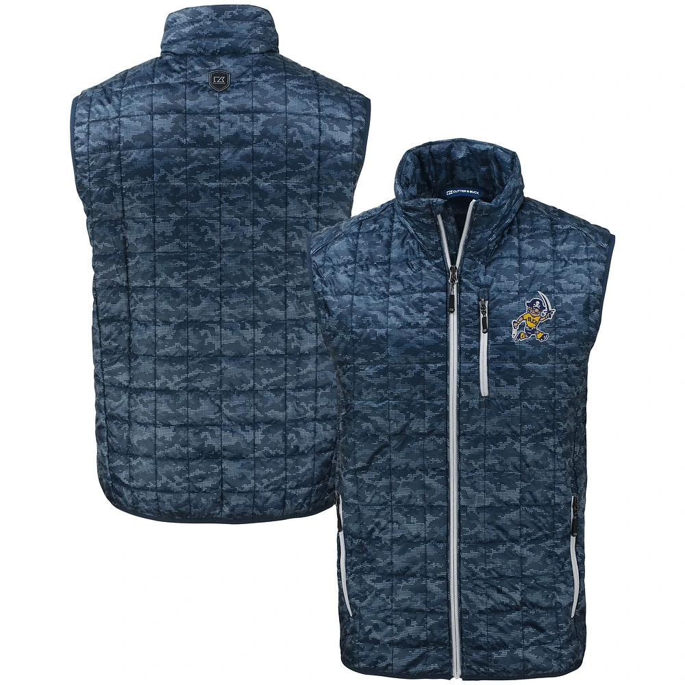Men's Cutter & Buck Navy ETSU Buccaneers Vault Rainier PrimaLoft Eco Insulated Full-Zip Puffer Vest