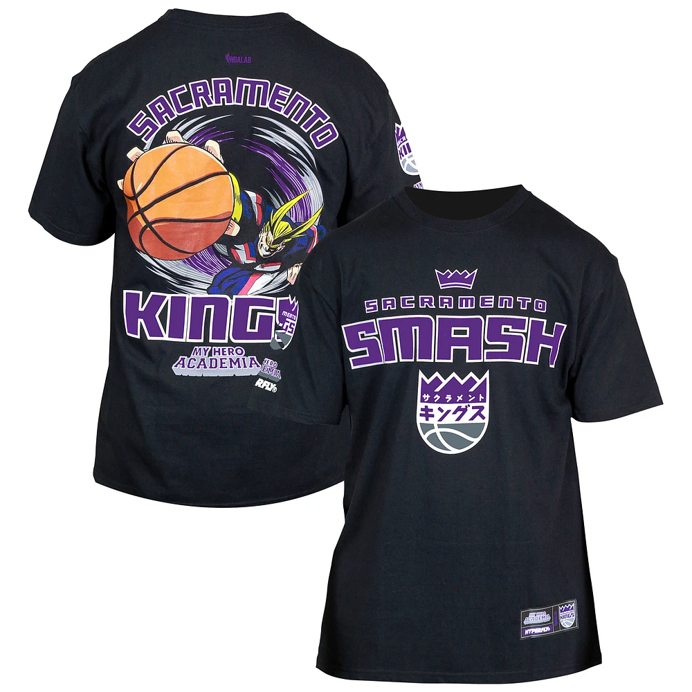 Unisex Hyperfly Black Sacramento Kings NBA x My Hero Academia All Might Smash T-Shirt