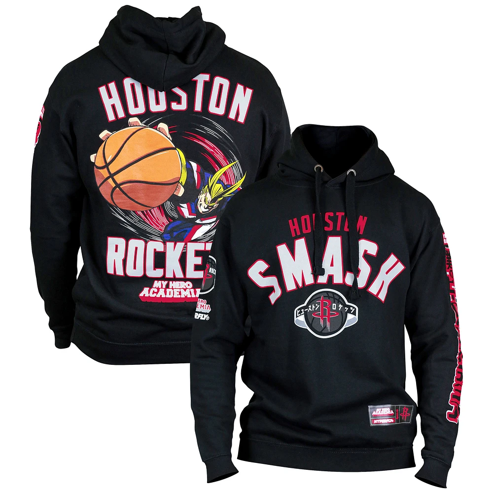 Unisex Hyperfly  Black Houston Rockets NBA x My Hero Academia All Might Smash Pullover Hoodie