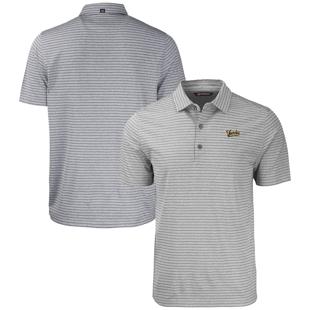 Men's Cutter & Buck Heather Gray Vanderbilt Commodores Vault Forge Eco Heathered Stripe Stretch Recycled Polo