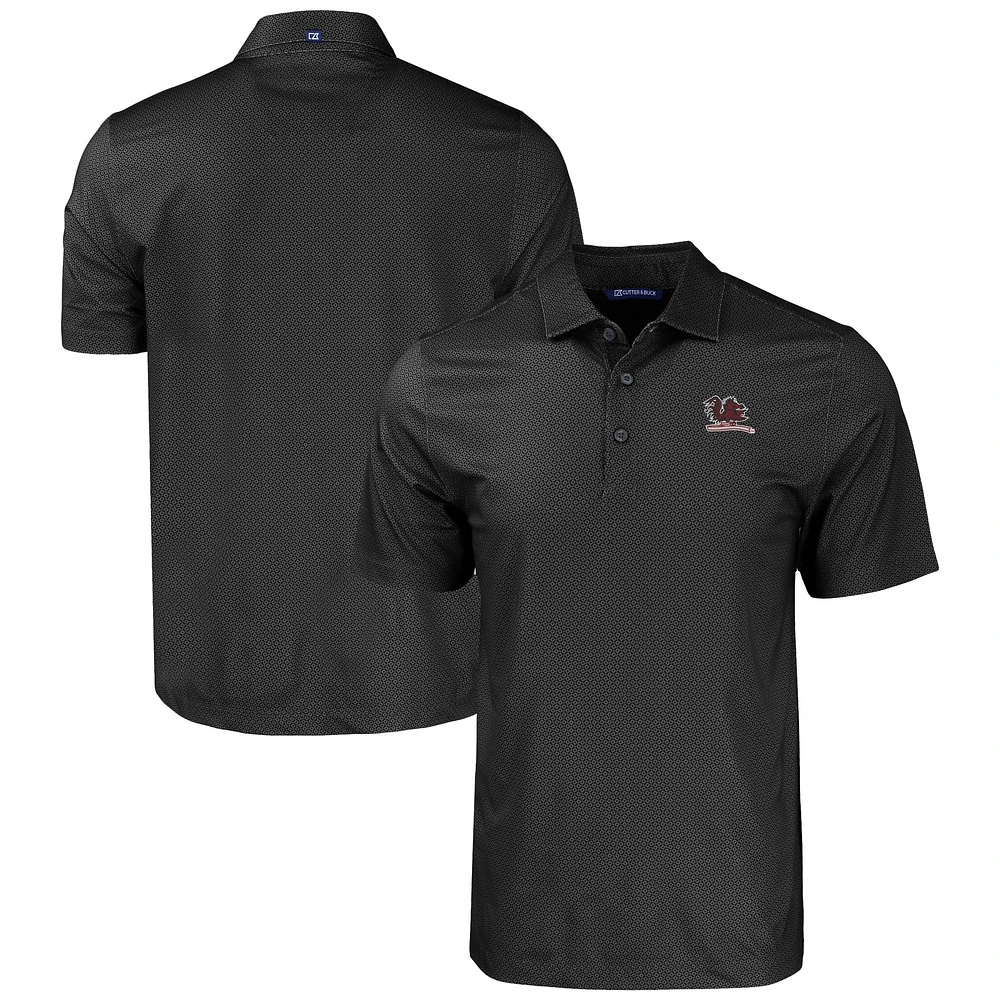 Men's Cutter & Buck Black South Carolina Gamecocks Pike Eco Tonal Geo Print Stretch Recycled Polo