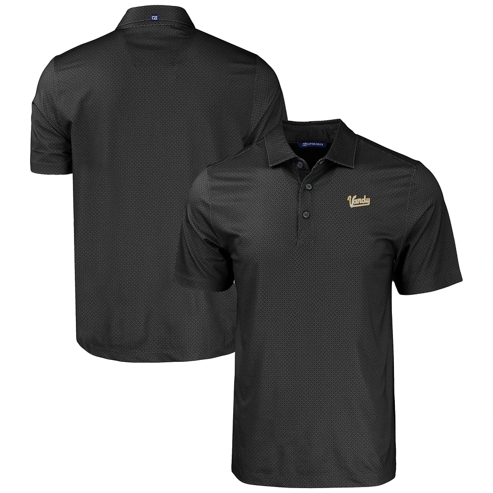 Men's Cutter & Buck Black Vanderbilt Commodores Pike Eco Tonal Geo Print Stretch Recycled Polo
