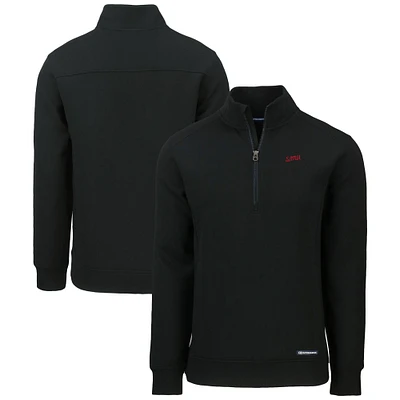 Men's Cutter & Buck  Black SMU Mustangs Roam Eco Recycled Quarter-Zip Sweatshirt