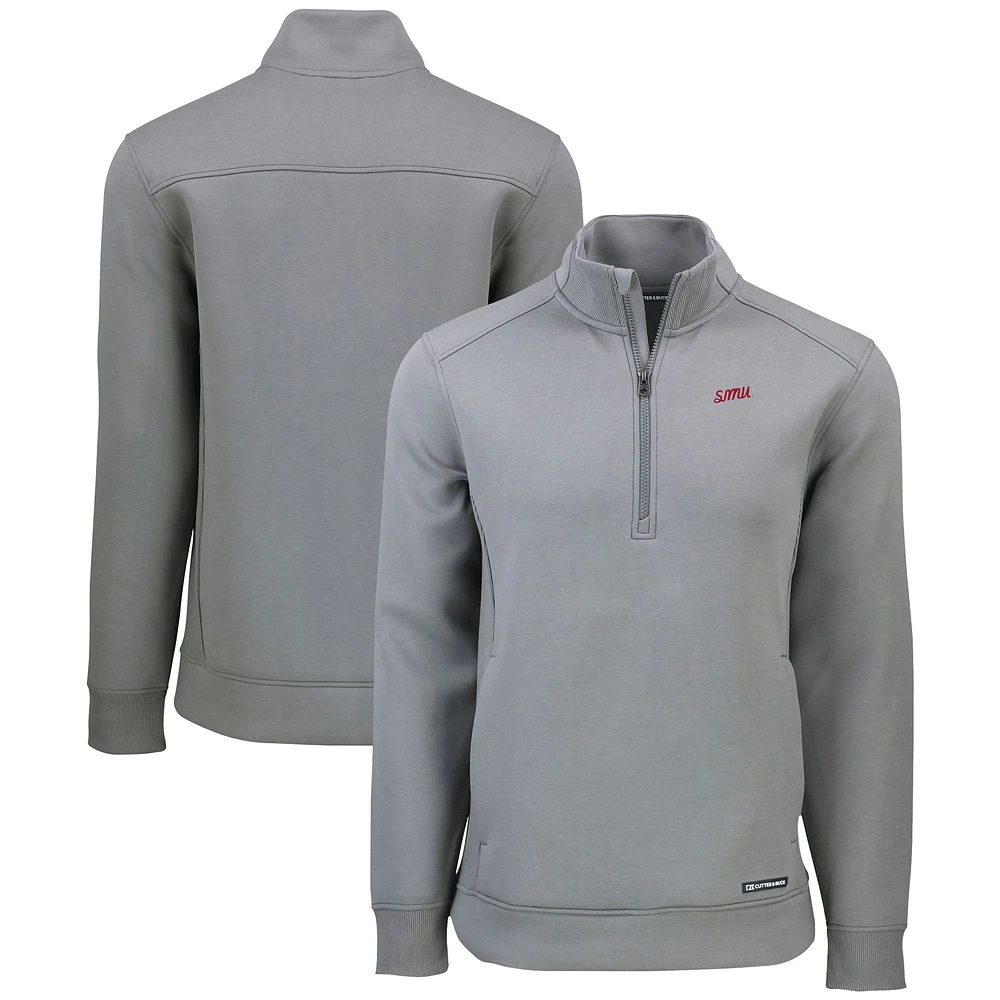 Men's Cutter & Buck Gray SMU Mustangs Roam Eco Recycled Quarter-Zip Sweatshirt