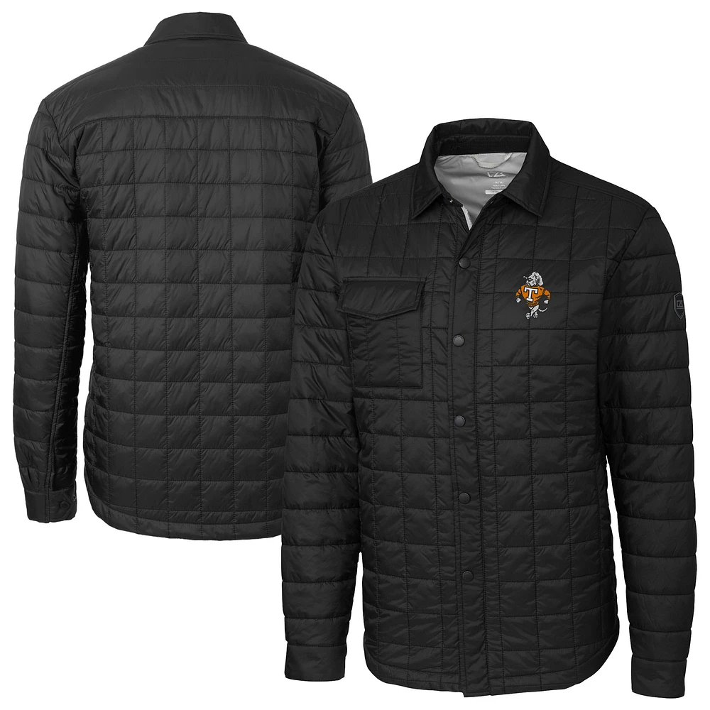 Men's Cutter & Buck Black Tennessee Volunteers Vault Rainier PrimaLoft Eco Insulated Quilted Button-Up Shacket