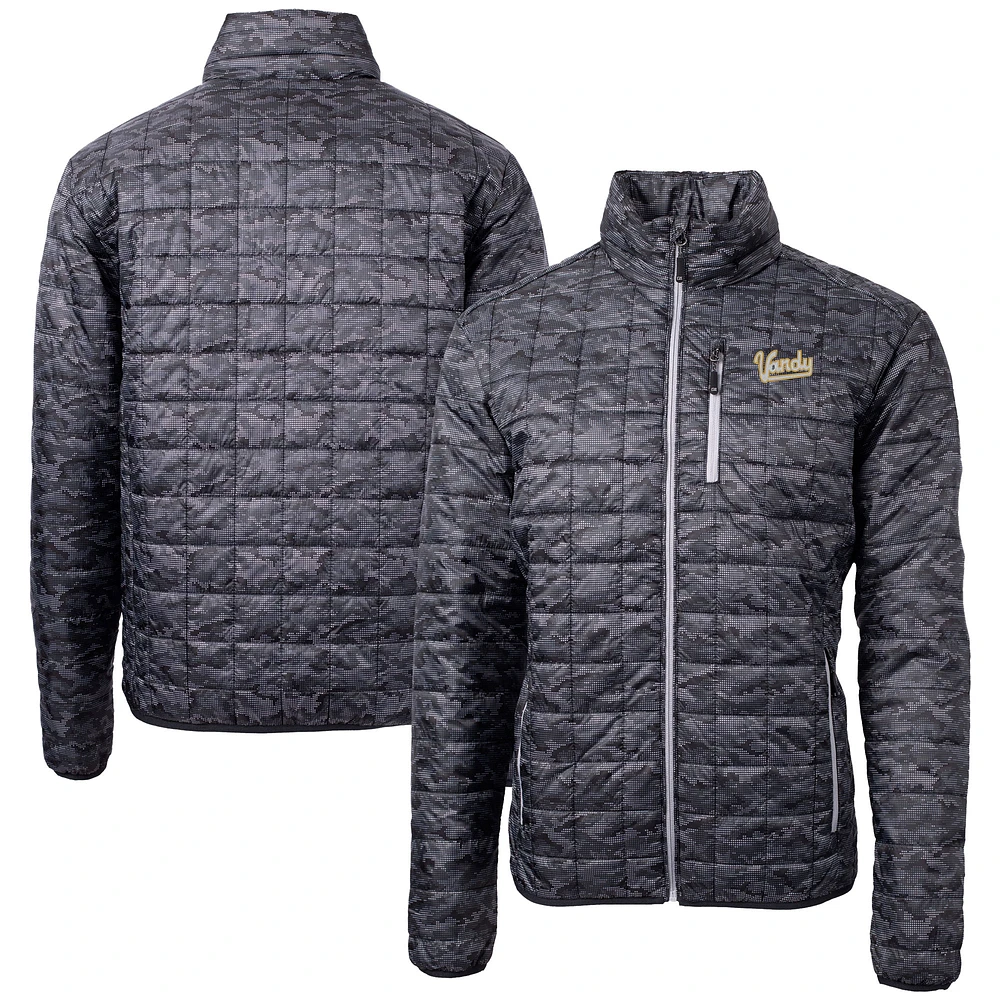 Men's Cutter & Buck Black Vanderbilt Commodores Vault Rainier PrimaLoft Eco Insulated Full-Zip Puffer Jacket