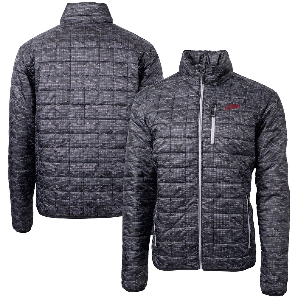 Men's Cutter & Buck Black SMU Mustangs Vault Rainier PrimaLoft Eco Insulated Full-Zip Puffer Jacket