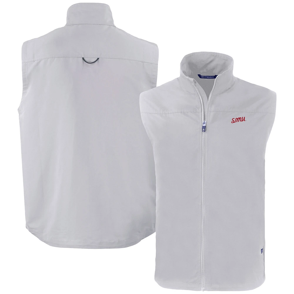 Men's Cutter & Buck Gray SMU Mustangs Vault Charter Eco Recycled Full-Zip Vest