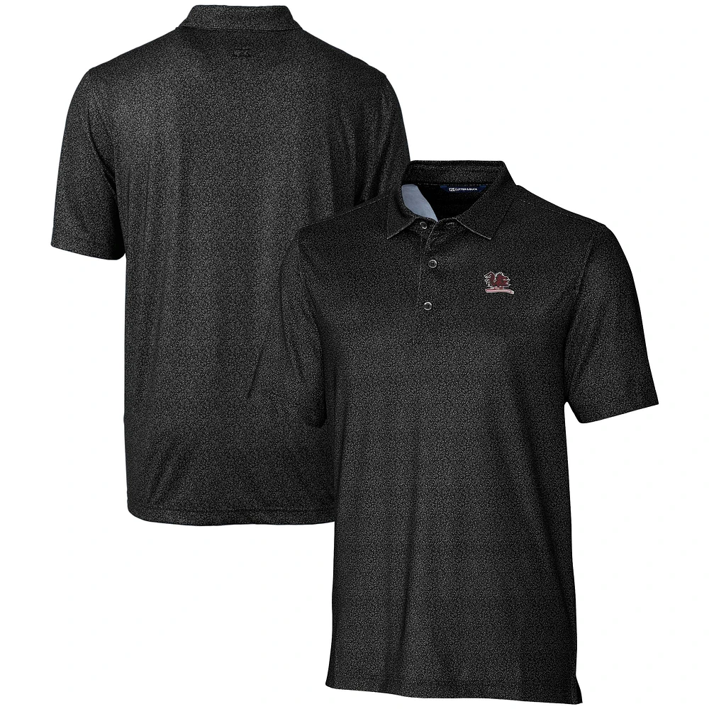 Men's Cutter & Buck Black South Carolina Gamecocks Vault Pike Micro Floral Print Stretch Polo