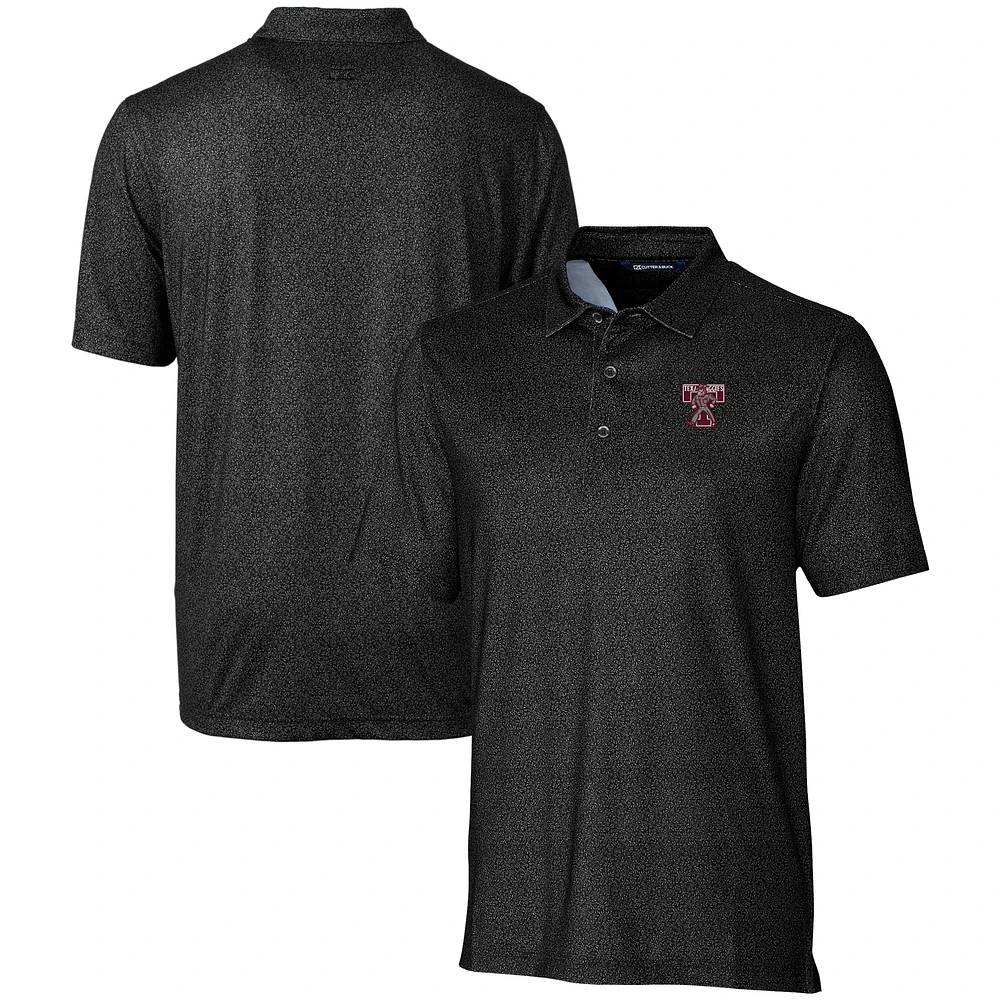 Men's Cutter & Buck Black Texas A&M Aggies Vault Pike Micro Floral Print Stretch Polo