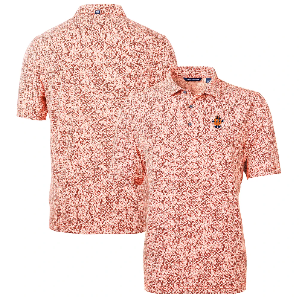 Men's Cutter & Buck Orange Syracuse Vault DryTec Virtue Eco Pique Botanical Print Recycled Polo