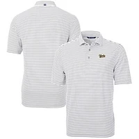 Men's Cutter & Buck  Gray Vanderbilt Commodores Vault DryTec Virtue Eco Pique Stripe Recycled Polo