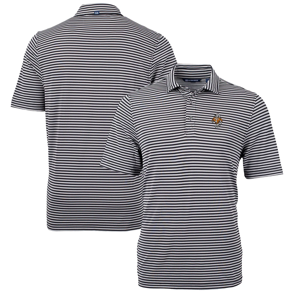 Men's Cutter & Buck Black Tennessee Volunteers Vault DryTec Virtue Eco Pique Stripe Recycled Polo