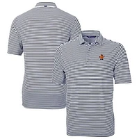 Men's Cutter & Buck  Navy Syracuse Orange Vault DryTec Virtue Eco Pique Stripe Recycled Polo