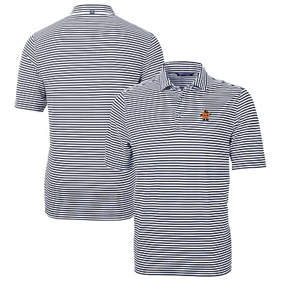 Men's Cutter & Buck  Navy Syracuse Orange Vault DryTec Virtue Eco Pique Stripe Recycled Polo
