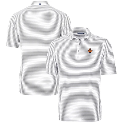 Men's Cutter & Buck  Gray Syracuse Orange Vault DryTec Virtue Eco Pique Stripe Recycled Polo