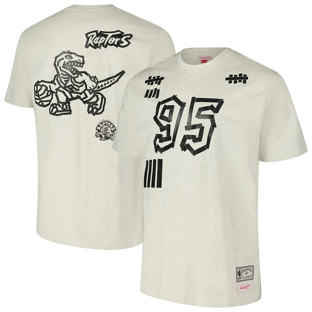 Men's Mitchell & Ness Cream Toronto Raptors Hardwood Classics Black Tape T-Shirt