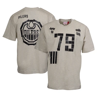 Men's Mitchell & Ness Cream Edmonton Oilers Black Tape T-Shirt