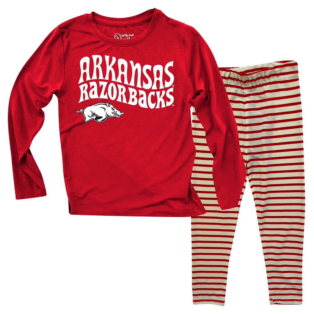 Toddler Wes & Willy  Arkansas Razorbacks Long Sleeve Top and Striped Leggings Set