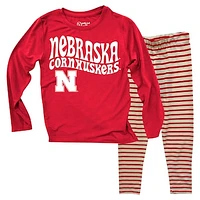 Toddler Wes & Willy  Nebraska Huskers Long Sleeve Top and Striped Leggings Set