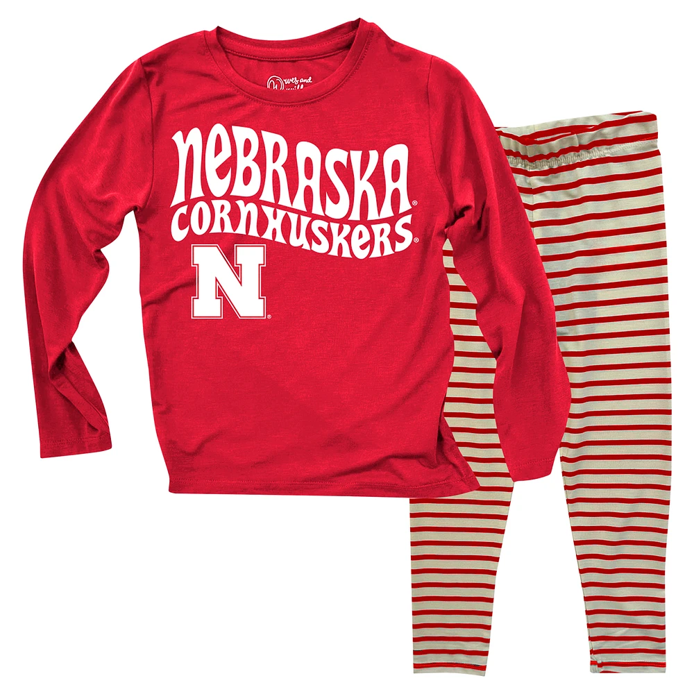 Toddler Wes & Willy  Nebraska Huskers Long Sleeve Top and Striped Leggings Set