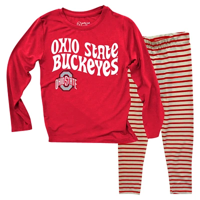 Toddler Wes & Willy  Ohio State Buckeyes Long Sleeve Top and Striped Leggings Set