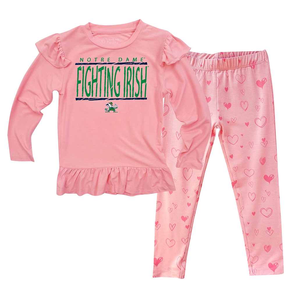 Infant Wes & Willy Pink Notre Dame Fighting Irish Heart Print Ruffle Long Sleeve T-Shirt and Pants Sleep Set