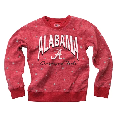 Girls Toddler Wes & Willy  Crimson Alabama Tide Shimmer Star Reverse Fleece Pullover Sweatshirt