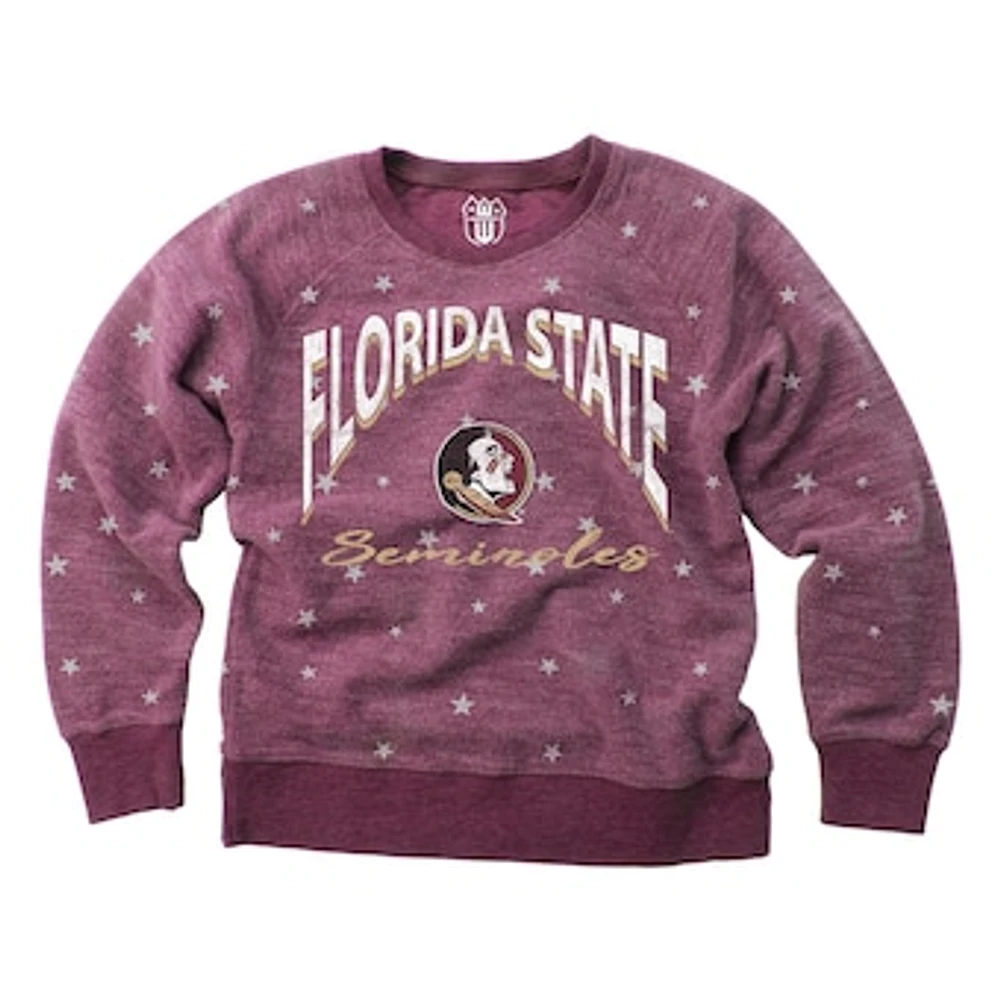 Girls Toddler Wes & Willy  Garnet Florida State Seminoles Shimmer Star Reverse Fleece Pullover Sweatshirt