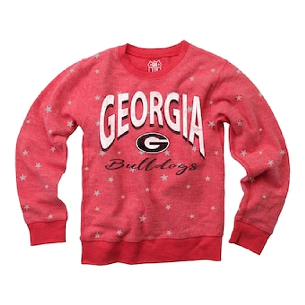 Girls Toddler Wes & Willy  Red Georgia Bulldogs Shimmer Star Reverse Fleece Pullover Sweatshirt