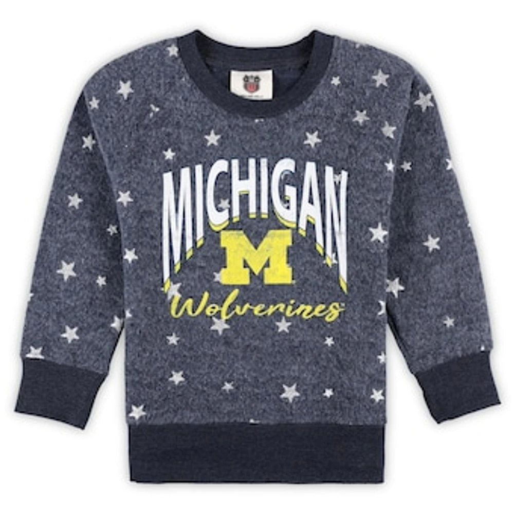 Girls Toddler Wes & Willy  Navy Michigan Wolverines Shimmer Star Reverse Fleece Pullover Sweatshirt