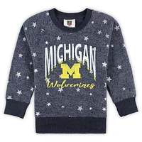 Girls Toddler Wes & Willy  Navy Michigan Wolverines Shimmer Star Reverse Fleece Pullover Sweatshirt