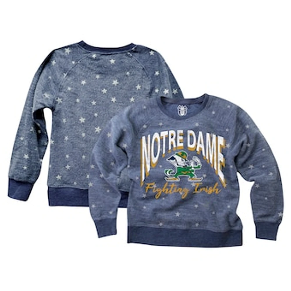 Girls Toddler Wes & Willy  Navy Notre Dame Fighting Irish Shimmer Star Reverse Fleece Raglan Pullover Sweatshirt