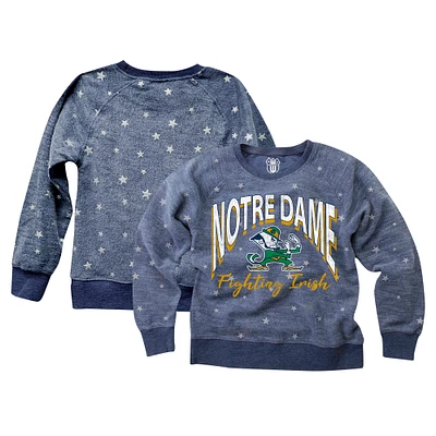 Girls Toddler Wes & Willy  Navy Notre Dame Fighting Irish Shimmer Star Reverse Fleece Raglan Pullover Sweatshirt