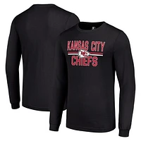 Men's Starter Black Kansas City Chiefs Team Mesh Print Graphic Long Sleeve T-Shirt