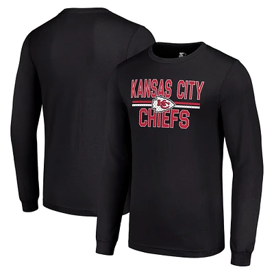 Men's Starter Black Kansas City Chiefs Team Mesh Print Graphic Long Sleeve T-Shirt