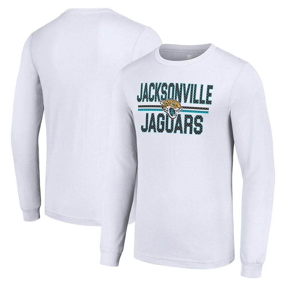 Men's Starter White Jacksonville Jaguars Team Mesh Print Graphic Long Sleeve T-Shirt