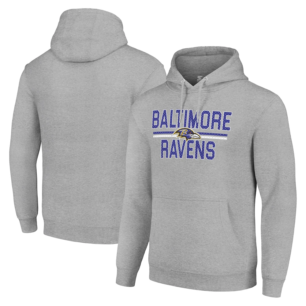 Unisex Starter Heather Gray Baltimore Ravens Team Mesh Print Graphic Tri-Blend Pullover Hoodie