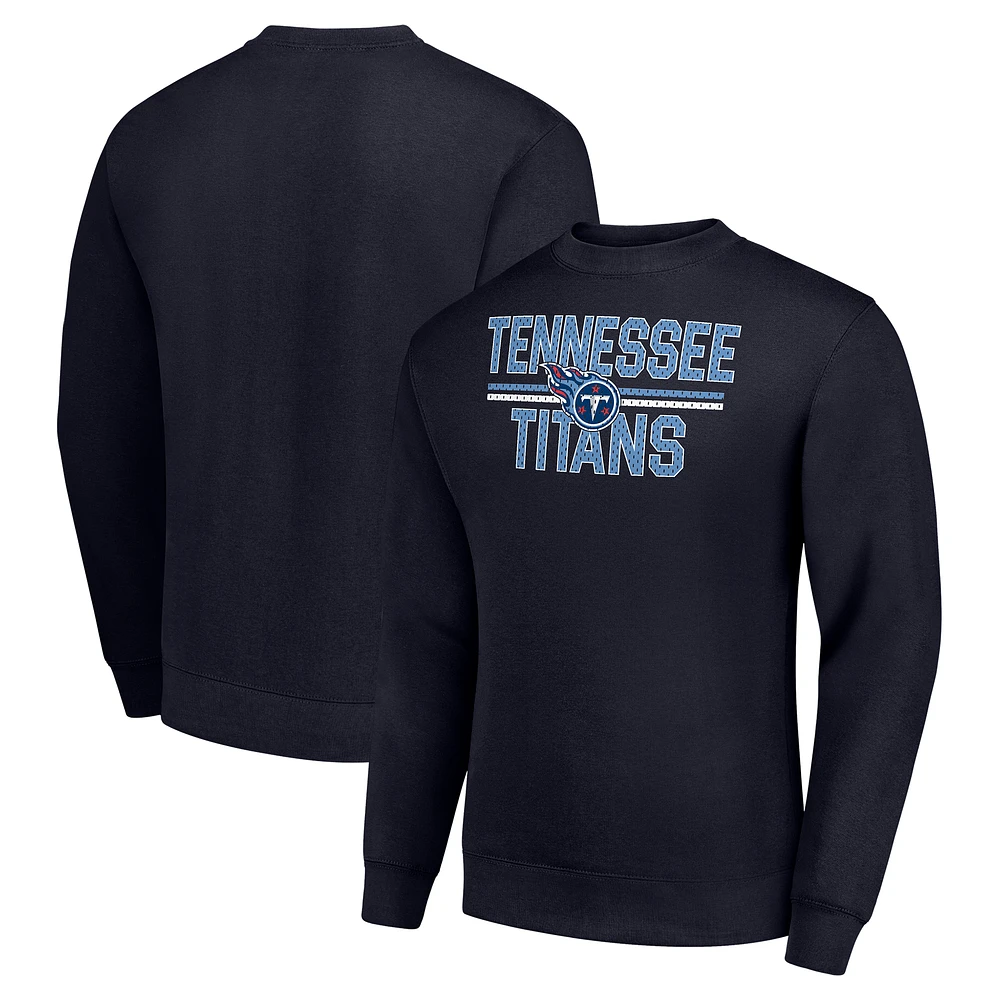 Men's Starter Navy Tennessee Titans Team Mesh Print Graphic Pullover Sweatshirt