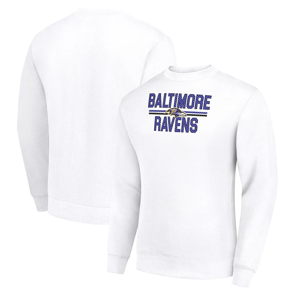 Men's Starter White Baltimore Ravens Team Mesh Print Graphic Pullover Sweatshirt