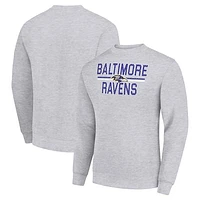 Men's Starter Heather Gray Baltimore Ravens Team Mesh Print Graphic Pullover Sweatshirt