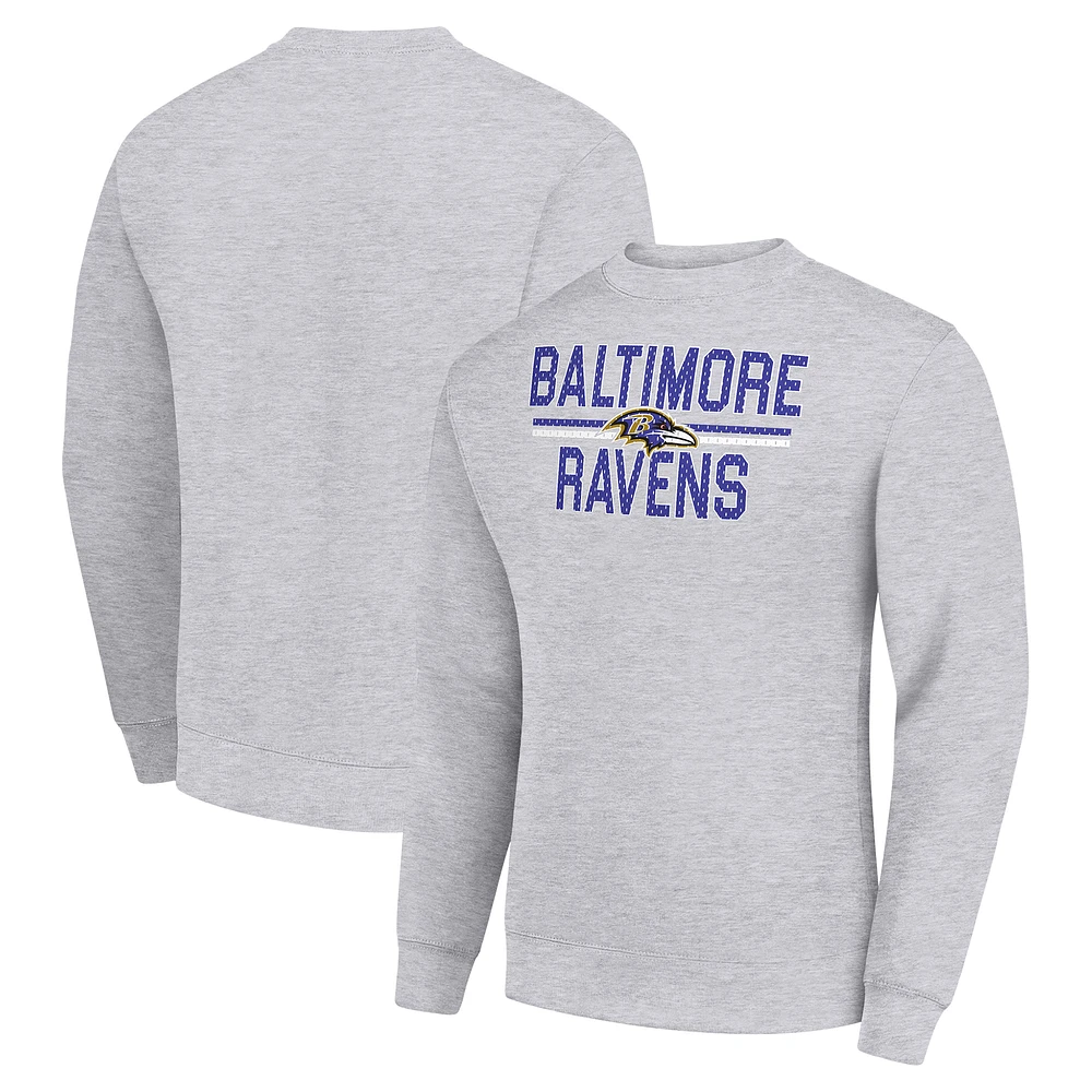 Men's Starter Heather Gray Baltimore Ravens Team Mesh Print Graphic Pullover Sweatshirt
