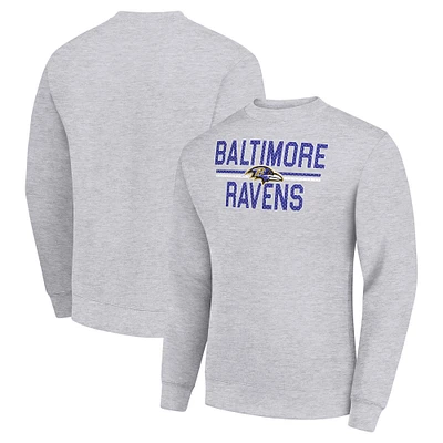 Men's Starter Heather Gray Baltimore Ravens Team Mesh Print Graphic Pullover Sweatshirt