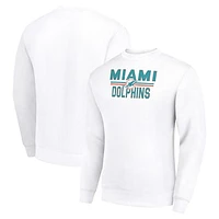 Men's Starter White Miami Dolphins Team Mesh Print Graphic Pullover Sweatshirt