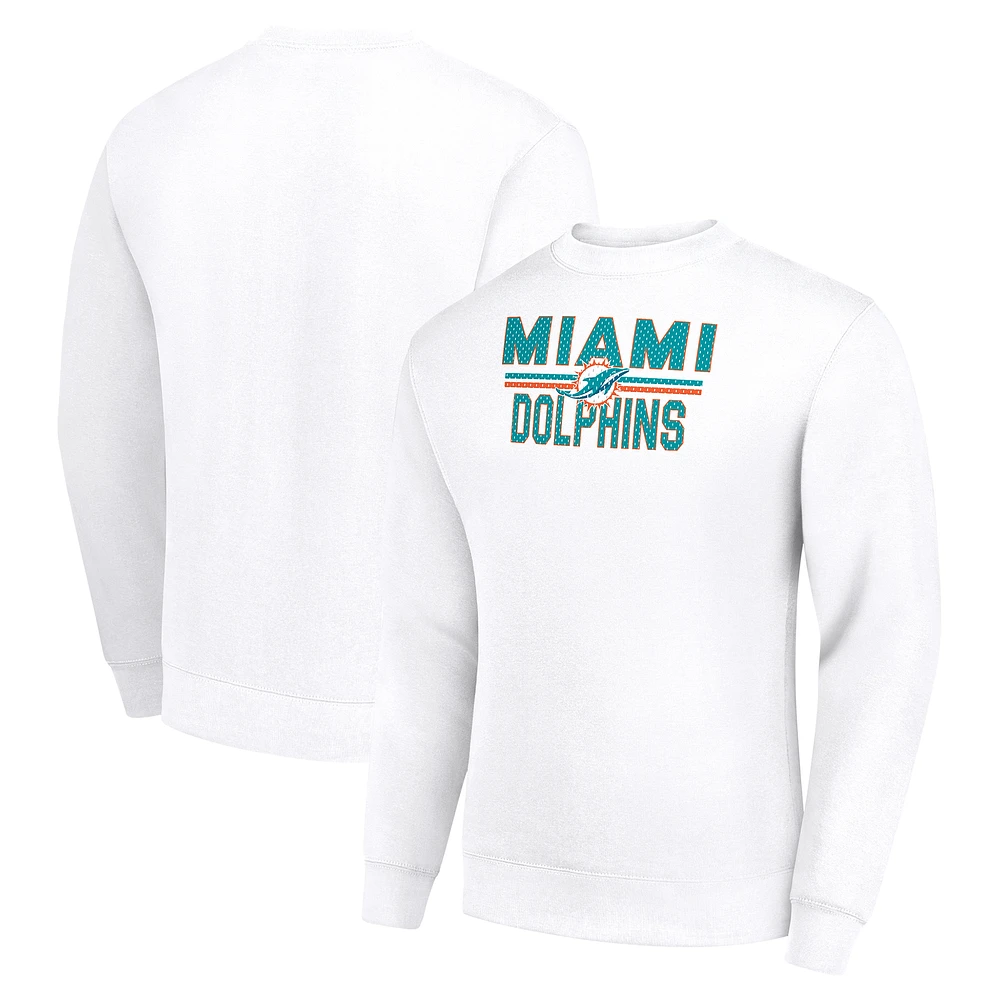 Men's Starter White Miami Dolphins Team Mesh Print Graphic Pullover Sweatshirt