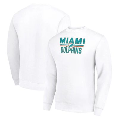 Men's Starter White Miami Dolphins Team Mesh Print Graphic Pullover Sweatshirt