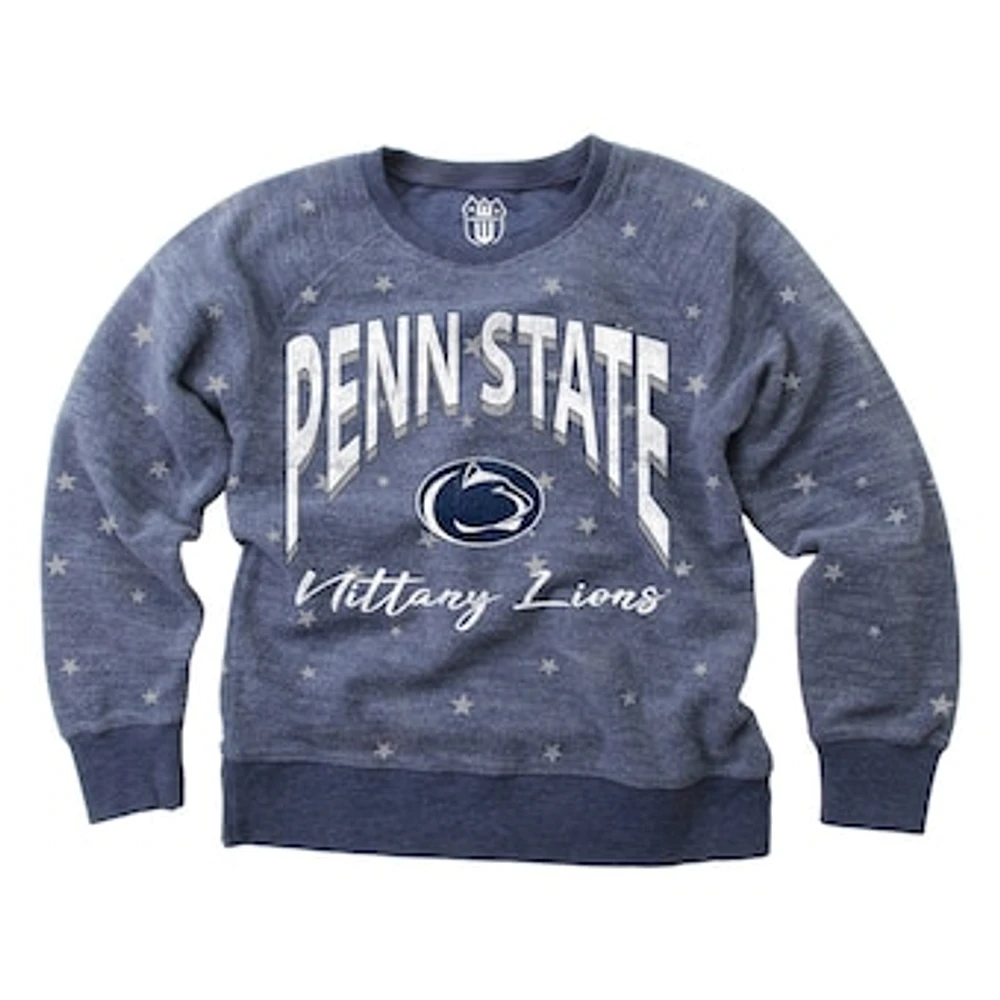 Youth Wes & Willy Navy Penn State Nittany Lions Shimmer Star Reverse Fleece Raglan Pullover Sweatshirt