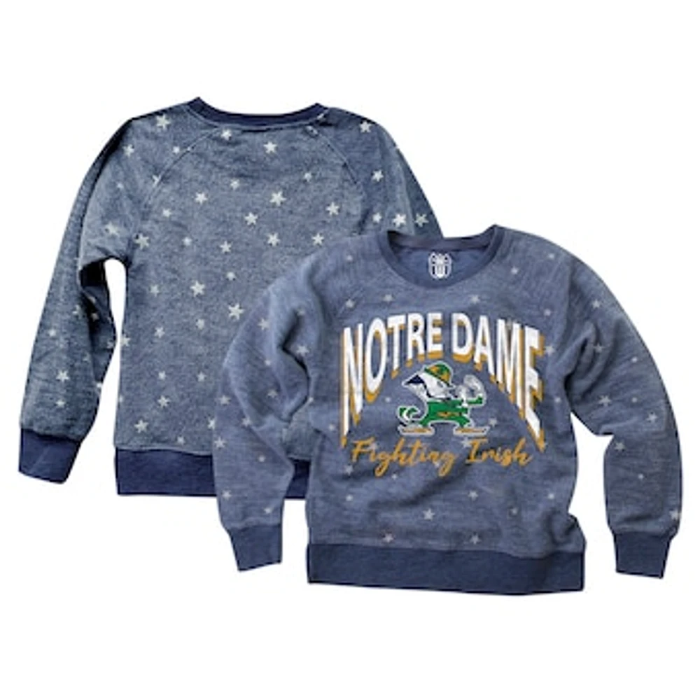 Girls Youth Wes & Willy Navy Notre Dame Fighting Irish Shimmer Star Reverse Fleece Raglan Pullover Sweatshirt